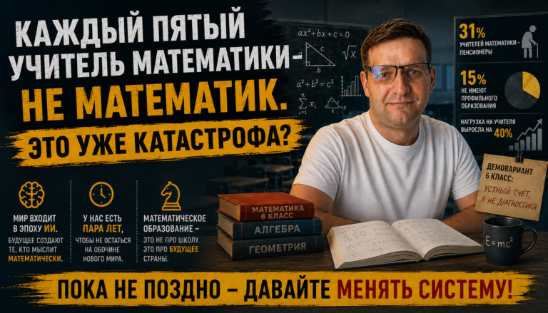 Подробнее о статье КАЖДЫЙ ПЯТЫЙ УЧИТЕЛЬ МАТЕМАТИКИ — НЕ МАТЕМАТИК,  ЭТО УЖЕ КАТАСТРОФА?