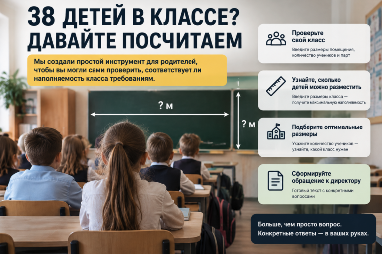 Читать далее о этой статье СКОЛЬКО УЧЕНИКОВ ПОМЕЩАЕТСЯ В ВАШЕМ КЛАССЕ ПО НОРМАМ?